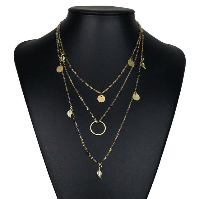 Boho Chic Circle  Round Paillette Charms Necklace